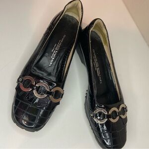 Linea Stretch by Walter Genuin~Black Patent Leather Embossed Golf Show~Size 6.5